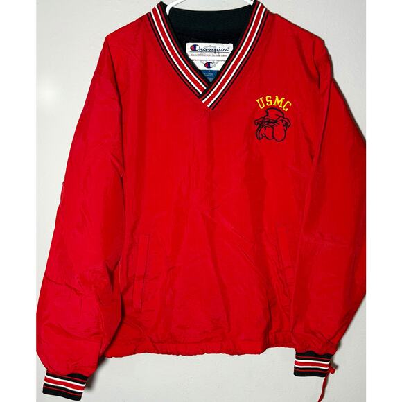 Vtg USMC Bulldog Embroidered Marine Corps Champion Red Pullover Windbreaker Sz S - Picture 3 of 10